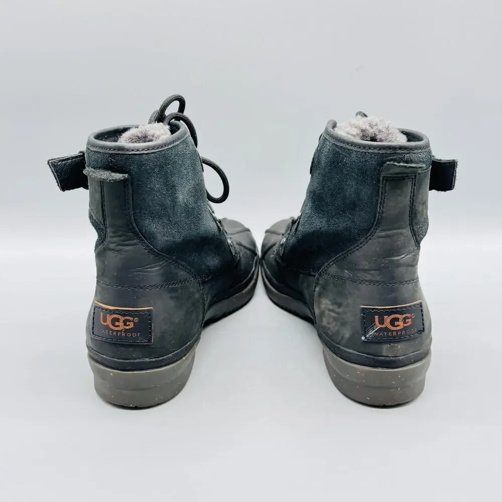 UGG Boots Womens 7 Black Cecile Waterproof Fur Lined Lace Up Ankle Duck Winter